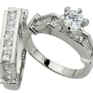 Solitaire 2.50 Ctw Brilliant Created Diamond CZ Engagement 2 Pcs Ring Set SZ 6